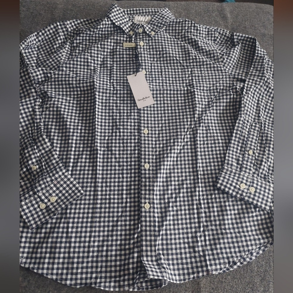 Nwt Goodfellow & Co navy & white checkered long sleeve button down large